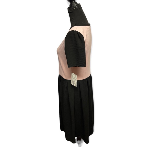 LuLaRoe Amelia Dress Womens Large Solid Black Pink Pockets Pleated Retro Style - Picture 3 of 12